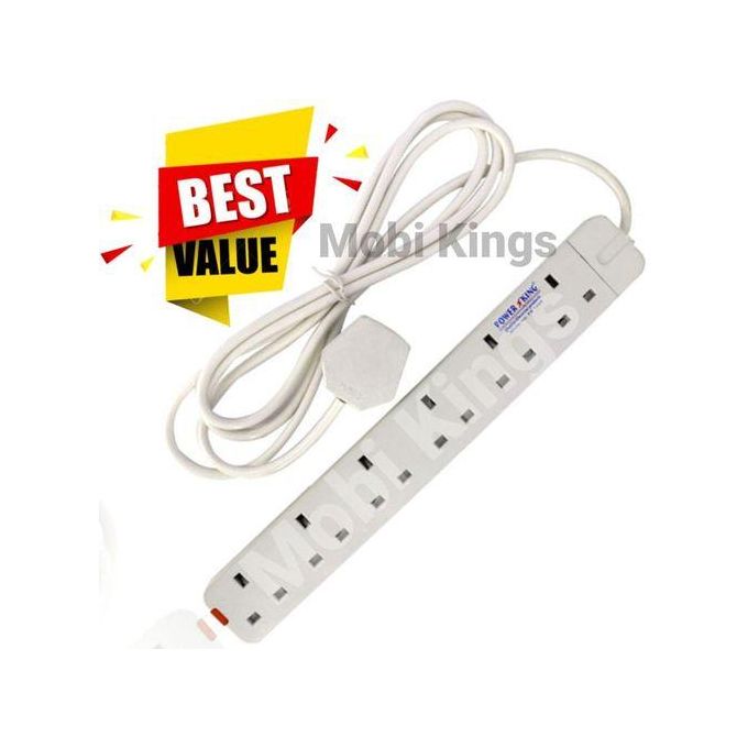 Power King Extension Cable With 6 AC Power Outlets, 13A, And 2 M Long Cable